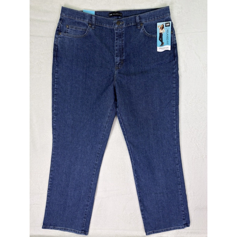 New Lee Jeans Womens 18‎ Blue Medium Wash High Rise Relaxed Fit Straight Stretch